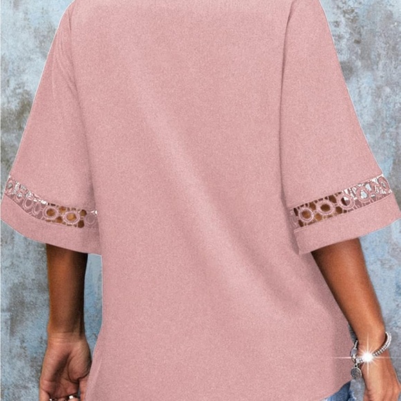 Grlasen Women Fashion 3/4 Bell Sleeve V Neck Top Lace Patchwork Casual Loose L - Picture 2 of 9